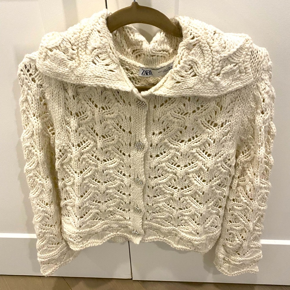 Zara crotchet cardigan with rhinestone button detail
